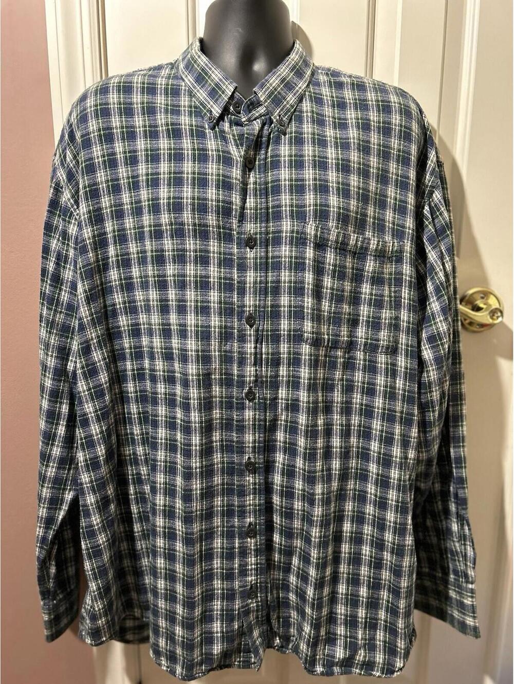 Cabelas Long Sleeve Flannel Shirt Mens Size 2XLT Blue Green Cotton